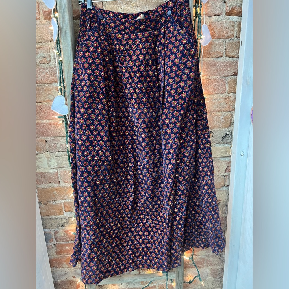 Hanna Andersson Corduroy Floral Maxi Skirt in Blue and Orange